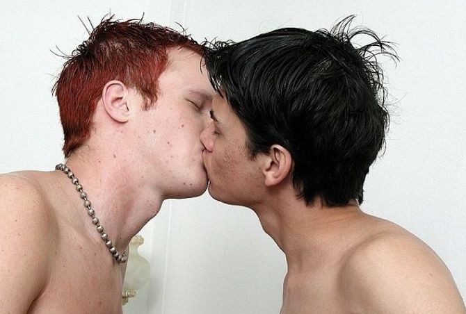 Red and dark haired twinks cock riding and cumming pleasure #76972235