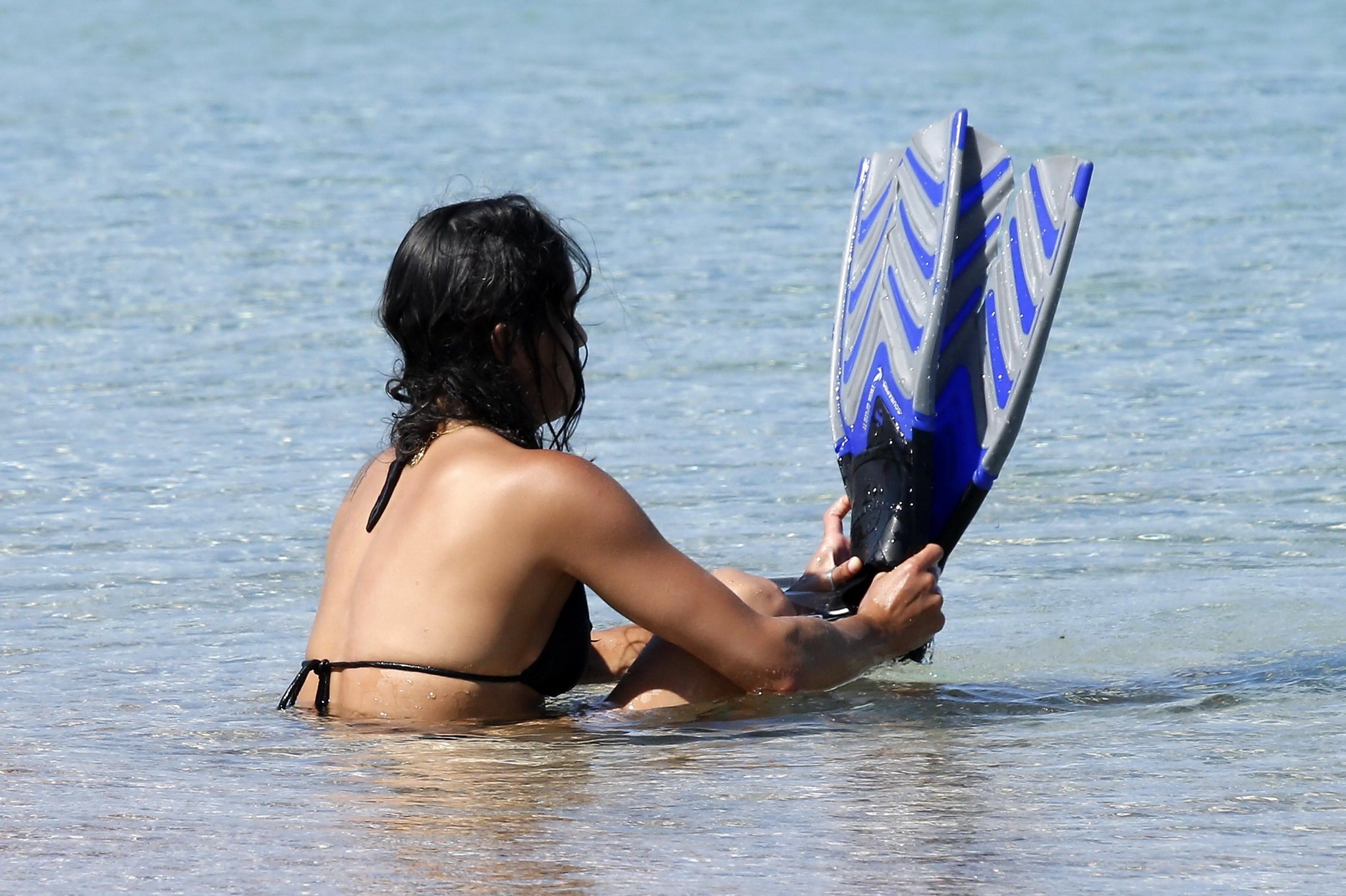 Michelle Rodriguez wearing skimpy black bikini at the beach in Sardinia #75192197