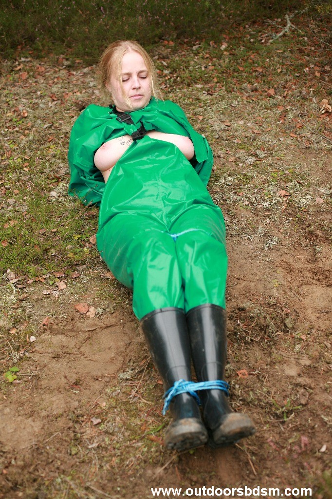 Heavy rubber bondage outdoors #72151999