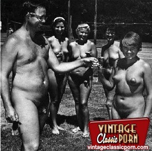 Vintage nudist going fully naked on the natural camping #78489410