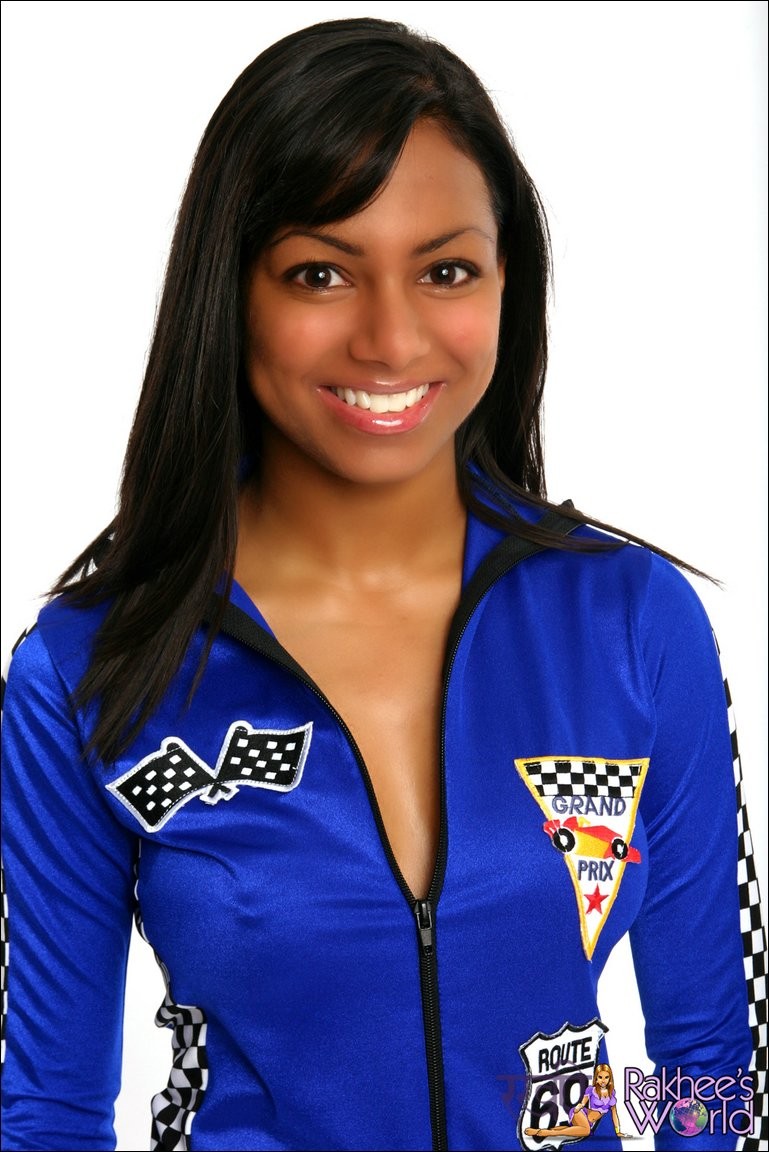 Cute Indian teen in a racer girl outfit being a tease #77770989
