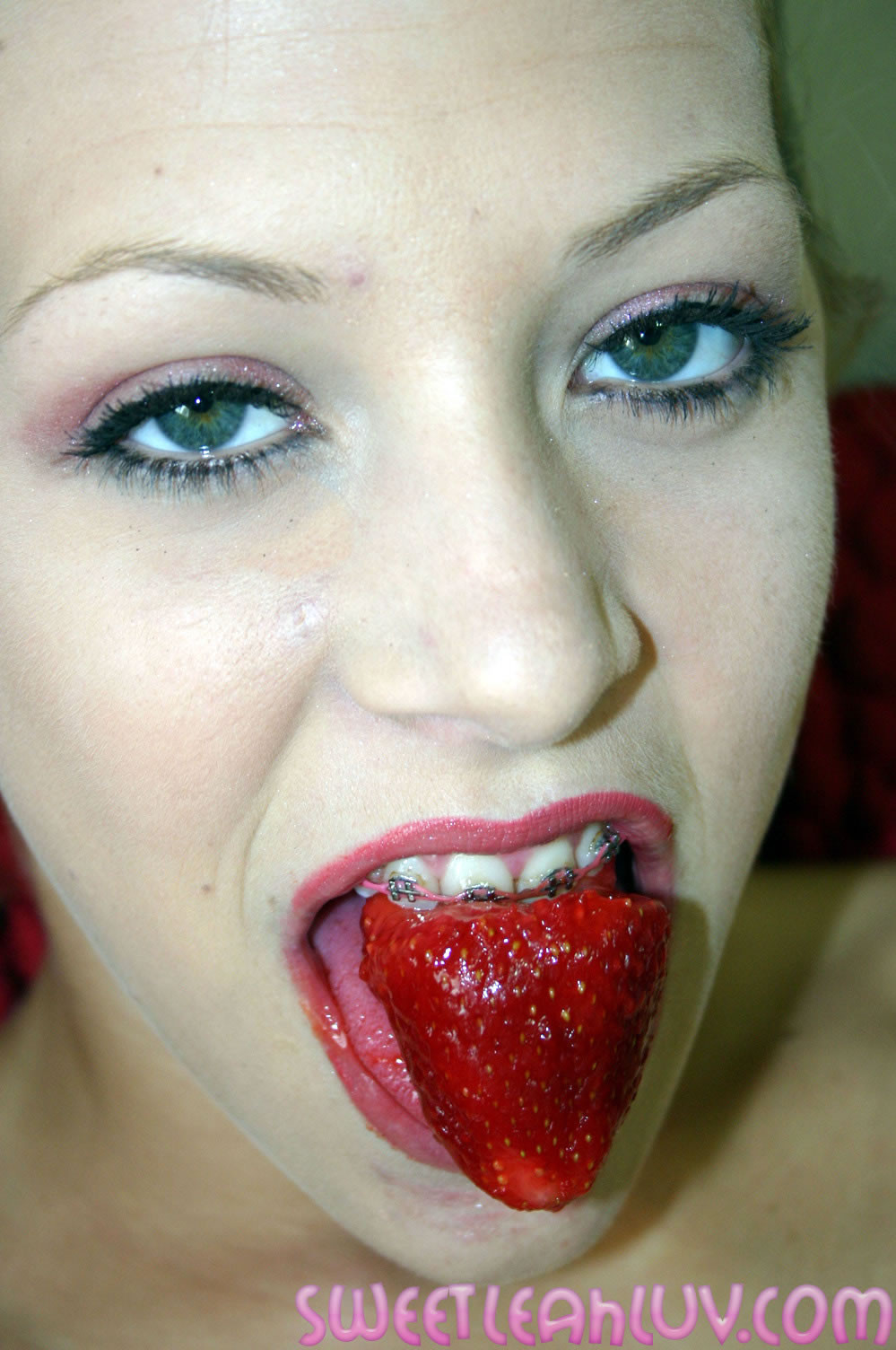 Petite blond Leah Luv gets nasty with strawberries #73544395