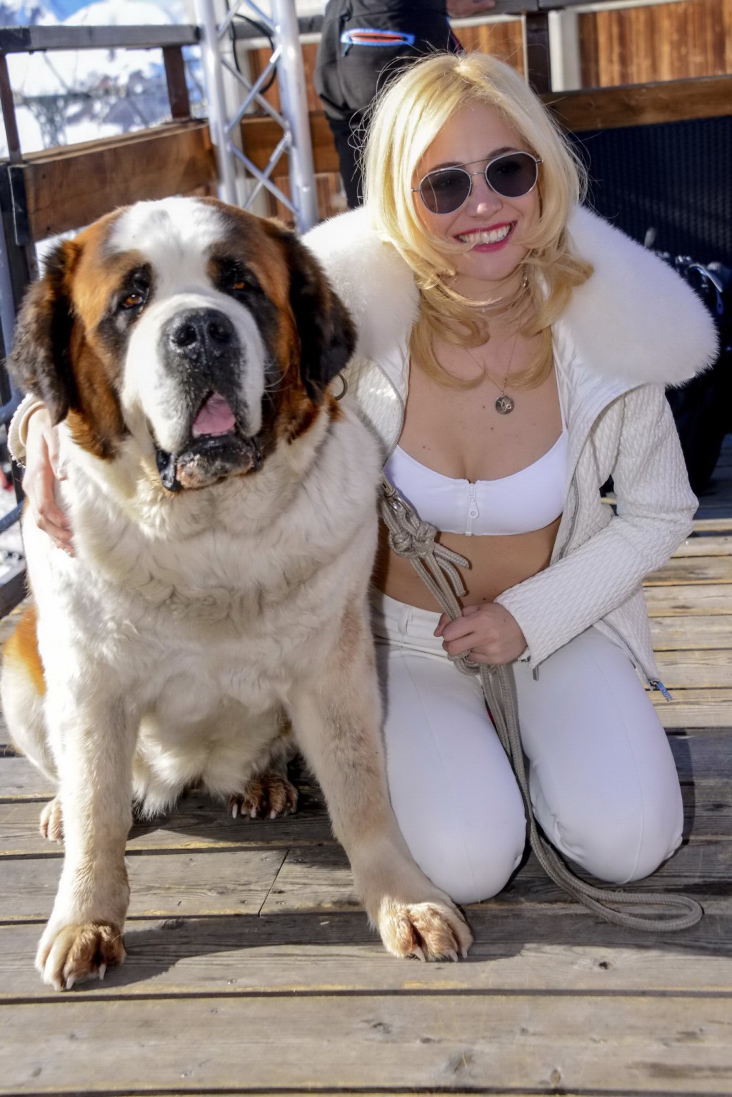 Pixie Lott busty in a skimpy white bikini at Swiss Alps 