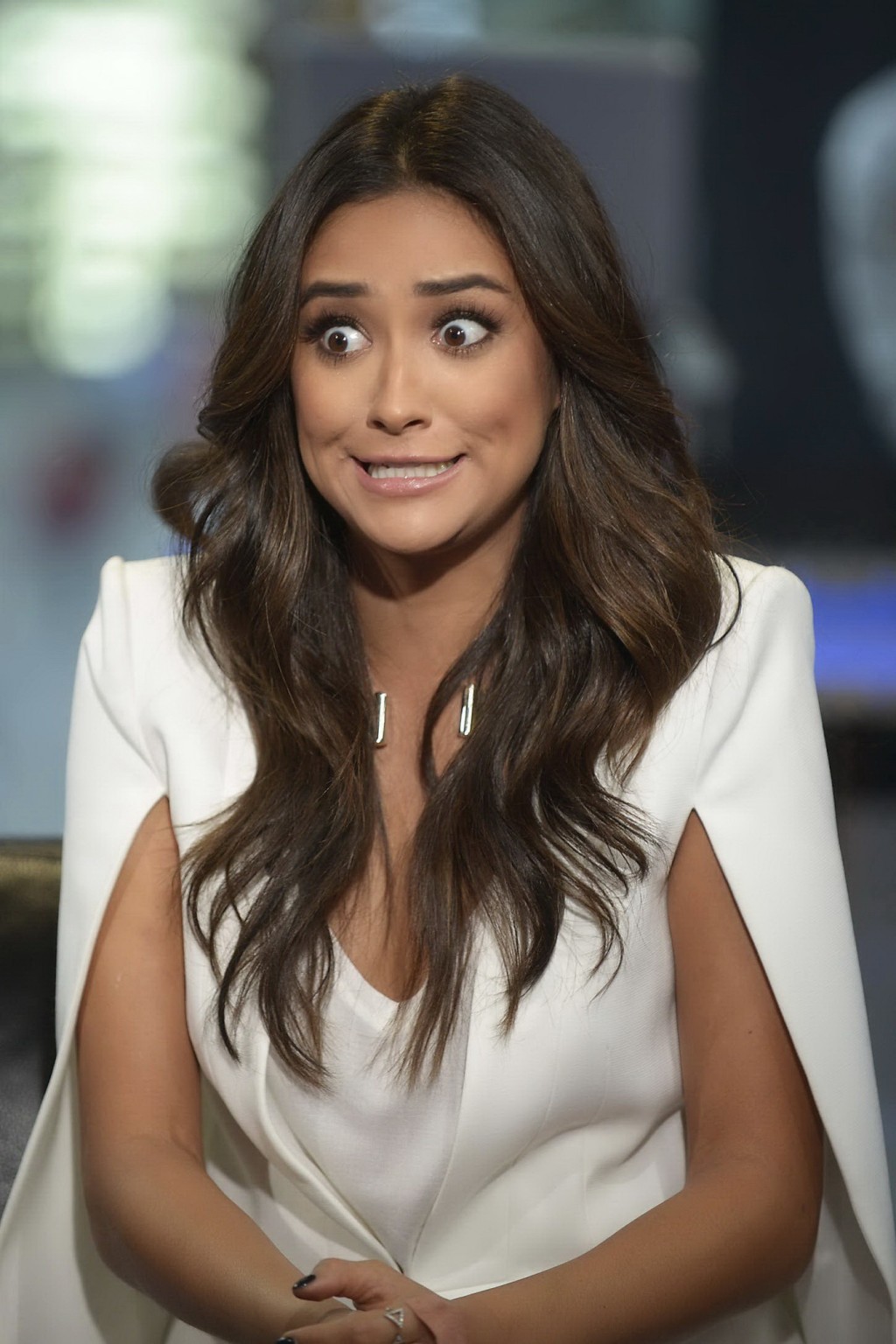 Shay Mitchell cleavy wearing skimpy white top and tight leather pants at VH1 Big #75184543