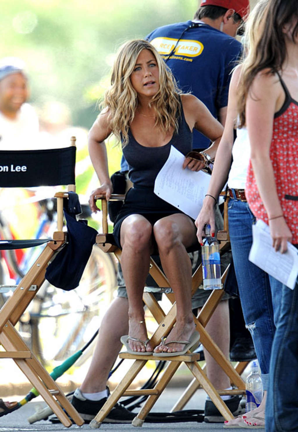 Jennifer Aniston almost upskirt and exposing her great tits and nice legs #75383895