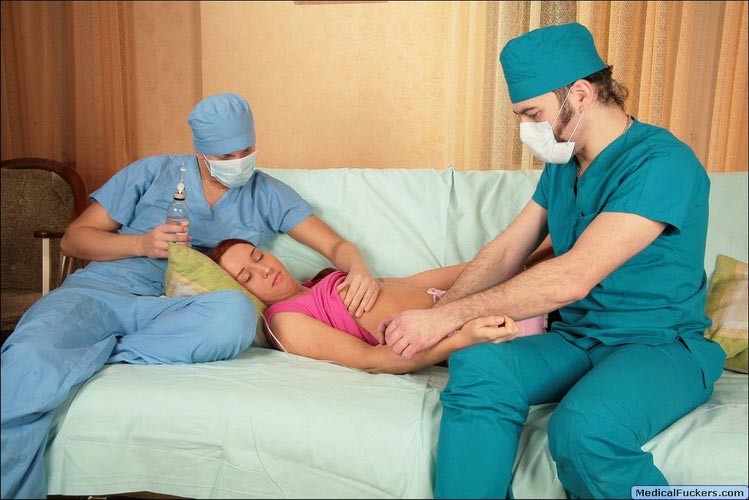Lovely young amateur babe getting double fucked by two doctors #72860366