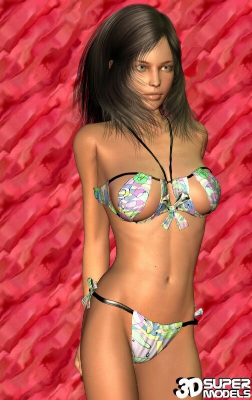 Brunette animated cg babe posing in a sexy bikini #69546370