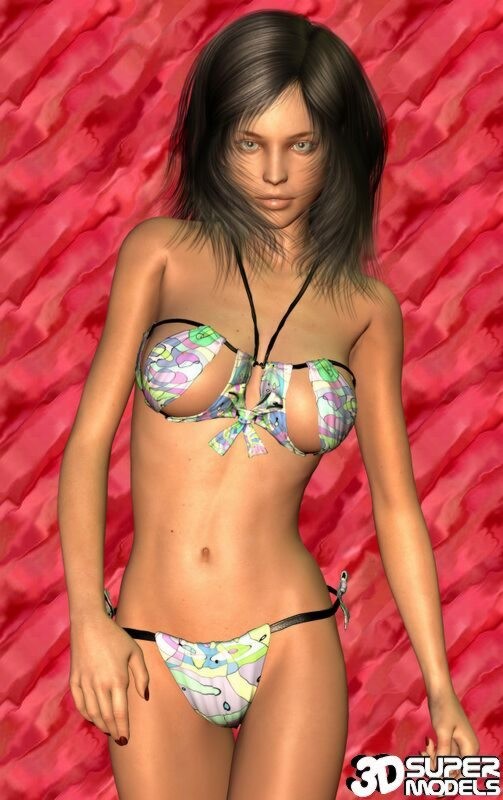 Brunette animated cg babe posing in a sexy bikini #69546403
