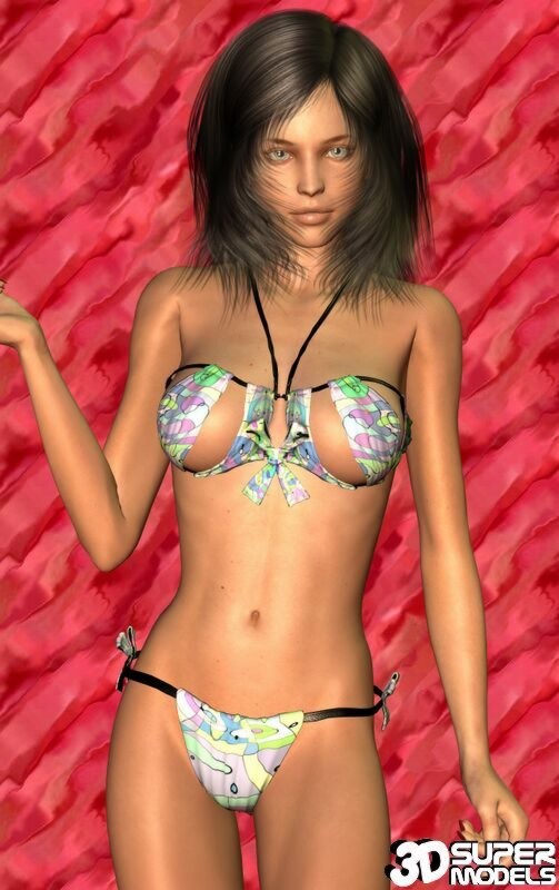 Brunette animated cg babe posing in a sexy bikini #69546417