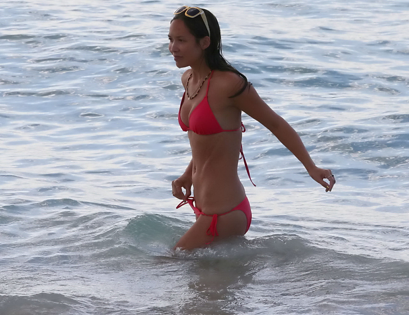 Myleene Klass flaunting her hot body in tiny red bikini at a beach in Barbados #75243183