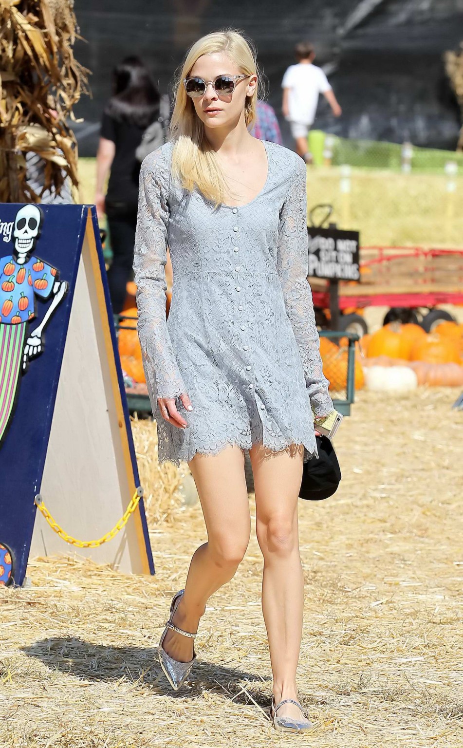 Jaime King cleavy and leggy in bright blue mini dress at Pumpkin Patch in Beverl #75183824