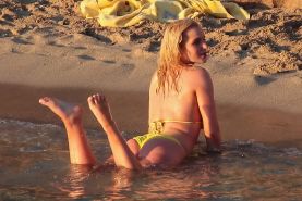 Helen Flanagan Stripping Her Skimpy Yellow Bikini During Photoshoot At The Beach