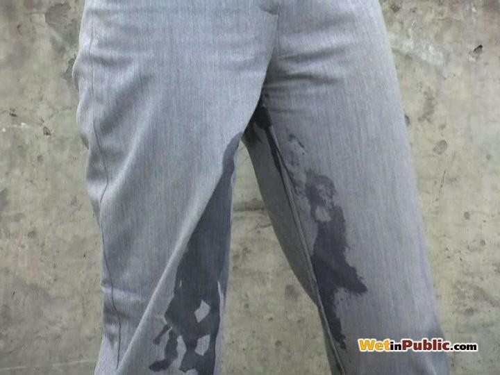 Blondie can not hold urine in and pisses in her grey pants in public #73246875