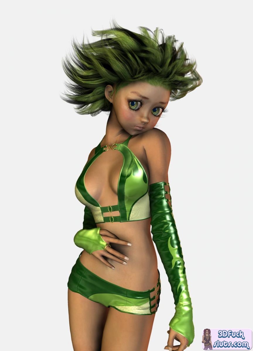 3D toon girl with green hair #69698892