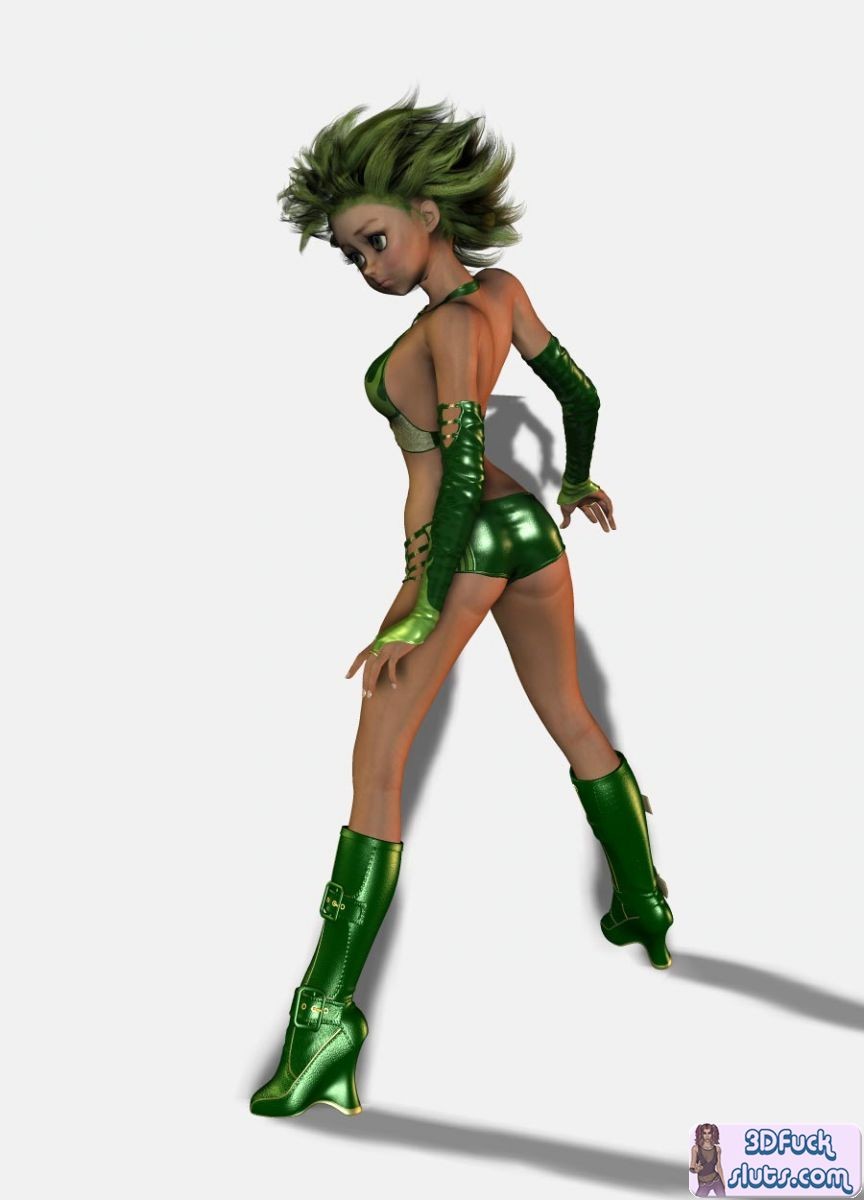 3D toon girl with green hair #69698917