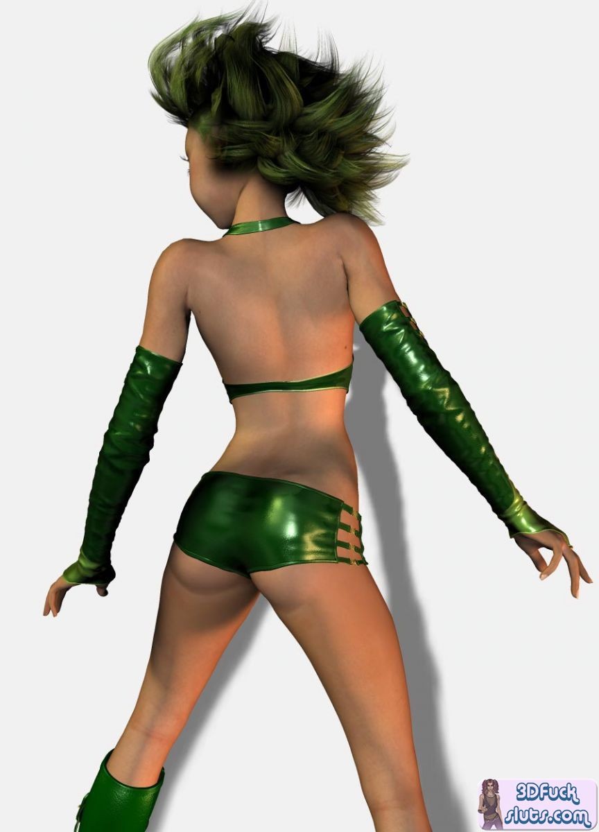 3D toon girl with green hair #69698926