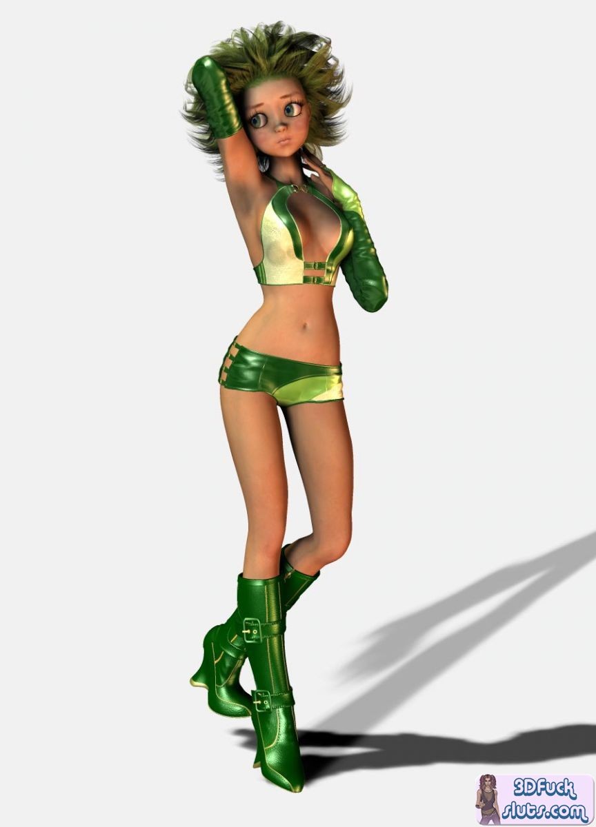 3D toon girl with green hair #69698944