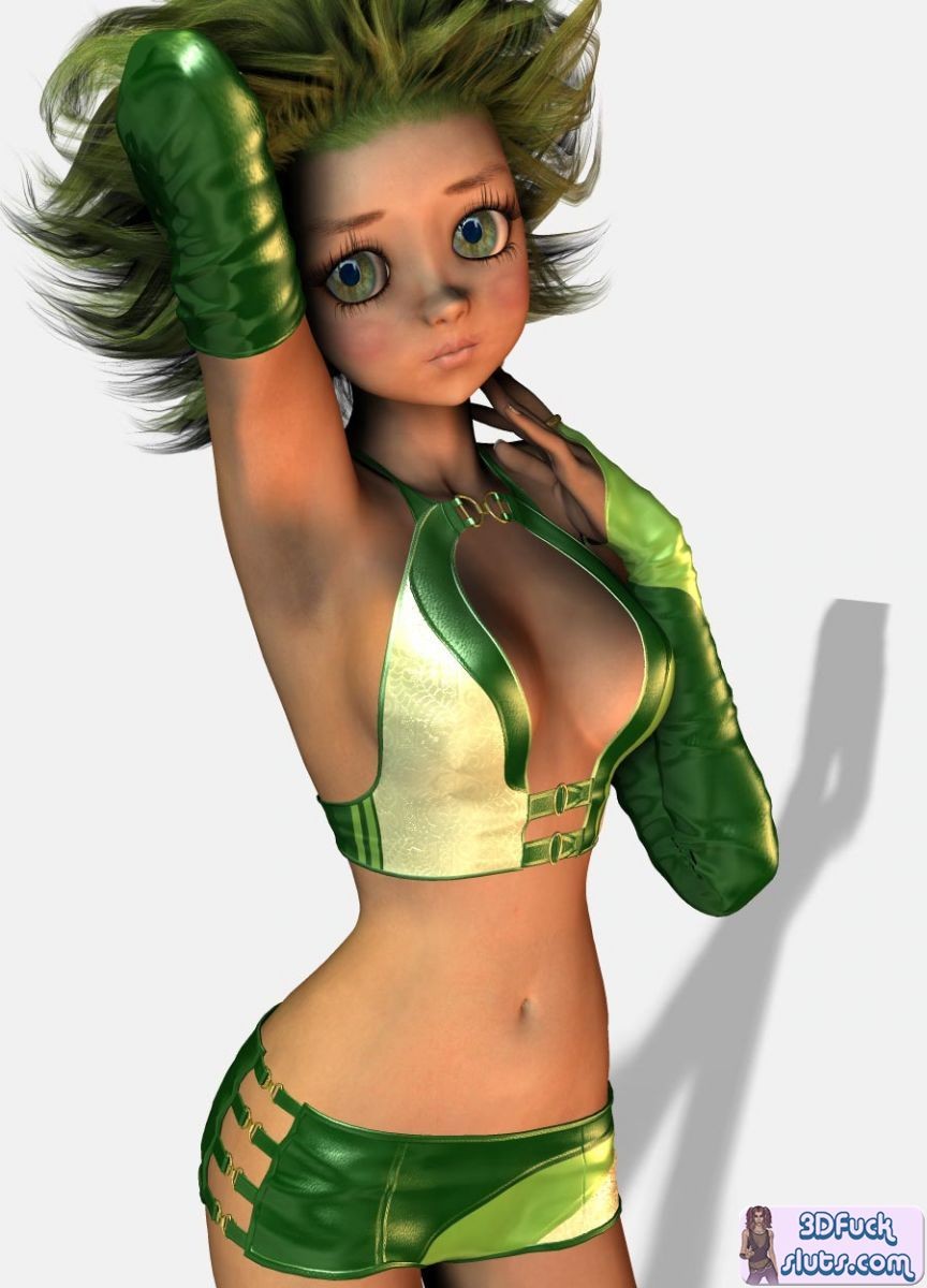 3D toon girl with green hair #69698954