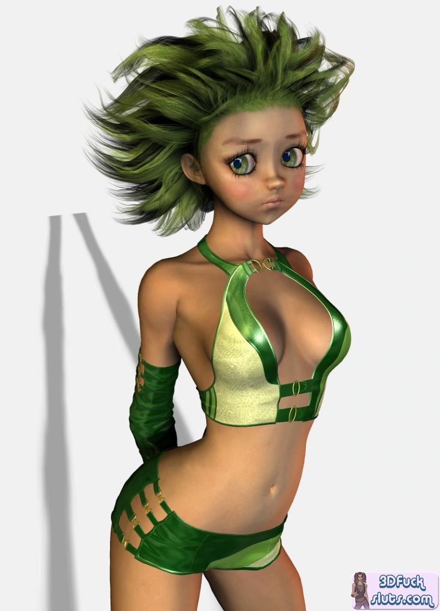 3D toon girl with green hair #69698959