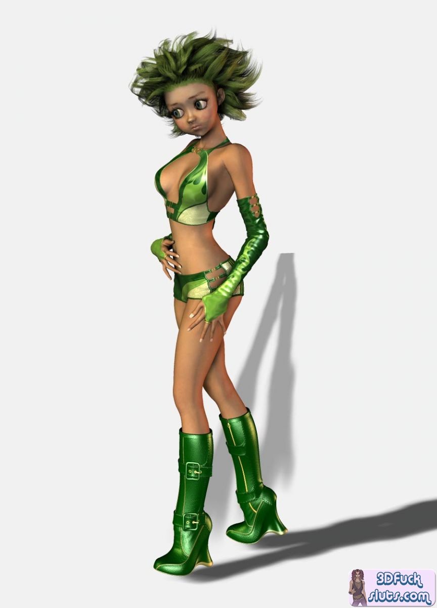 3D toon girl with green hair #69698973