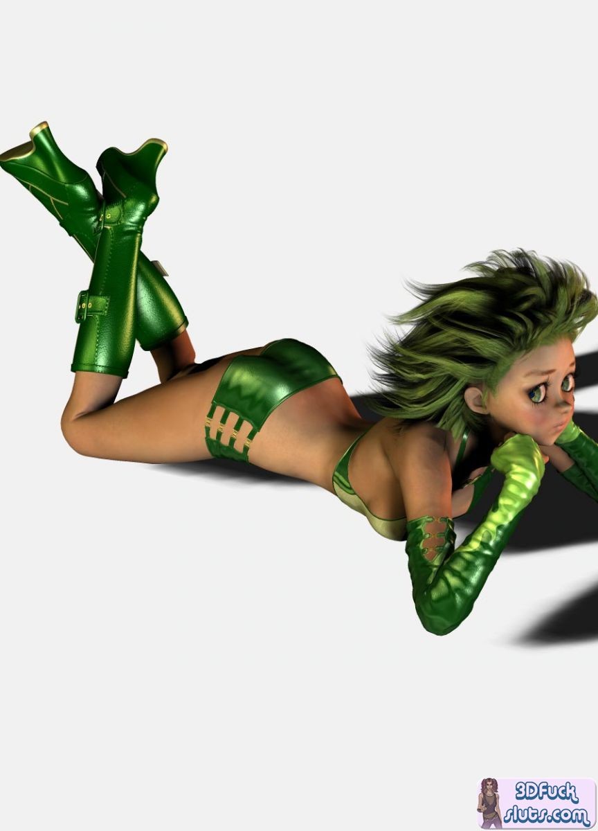 3D toon girl with green hair #69699017