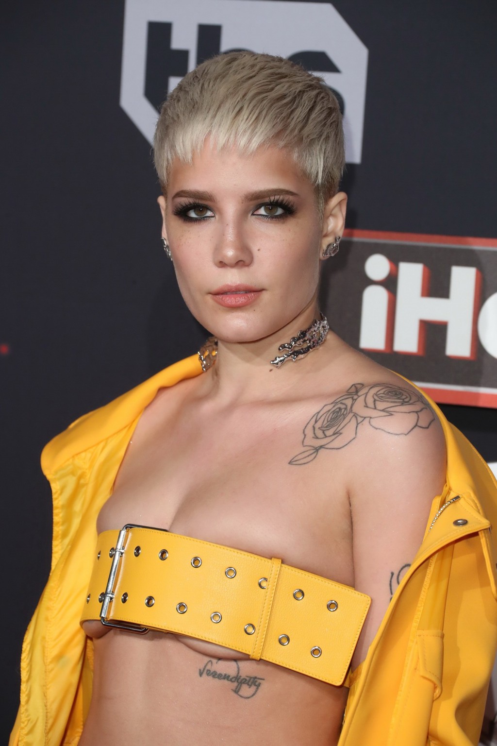 Halsey à forte poitrine montrant ses seins et son ventre
 #75139924