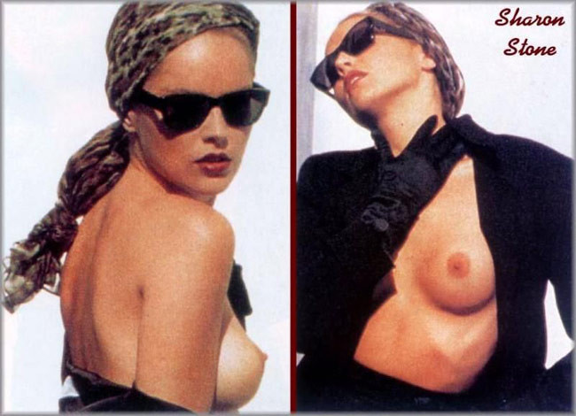 Famous celebrity actress Sharon Stone shows hot nude boobs #75431712