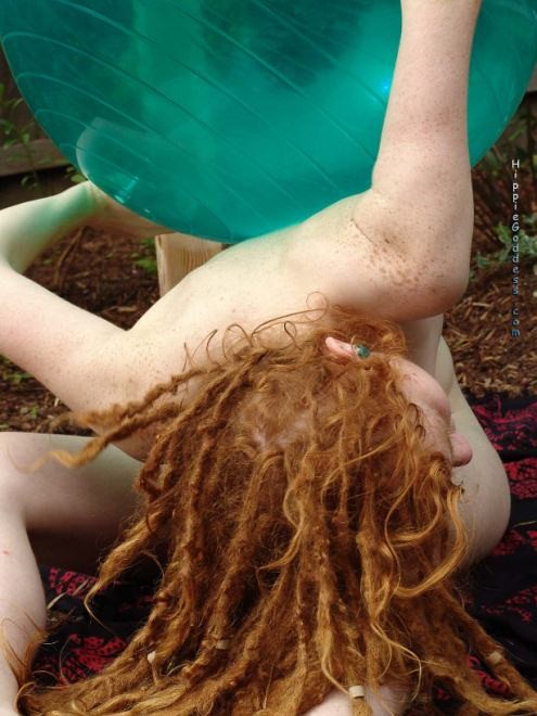 Hairy Redhead Hippie Plays Outdoors With Big Aqua Ball #77324125