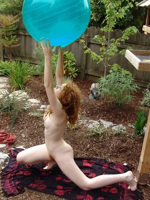 Hairy Redhead Hippie Plays Outdoors With Big Aqua Ball #77324131