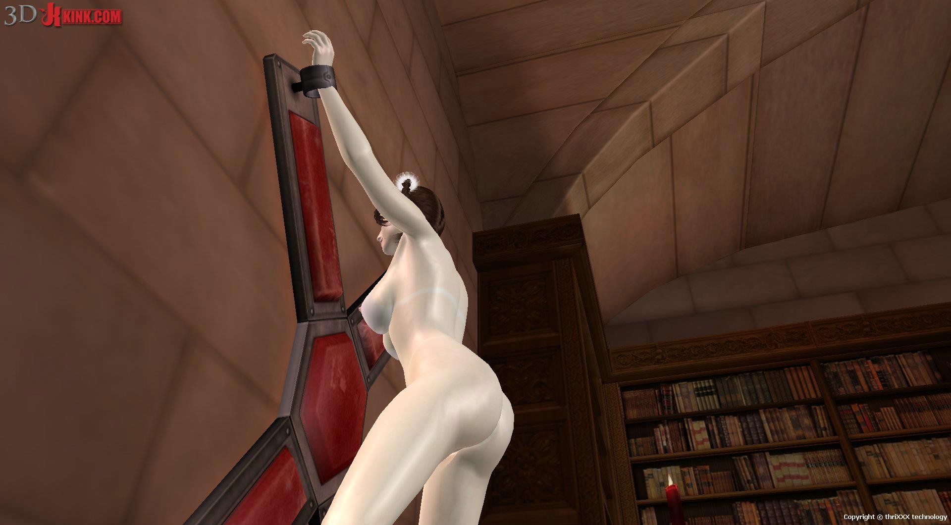 Scène virtuelle en 3d d'une femme pénétrée avec un gode dans une situation de bondage.
 #69359887