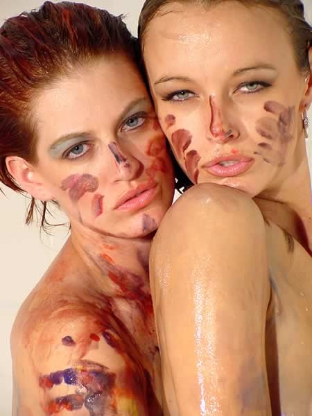 Two hot chicks playing with paint #74098986