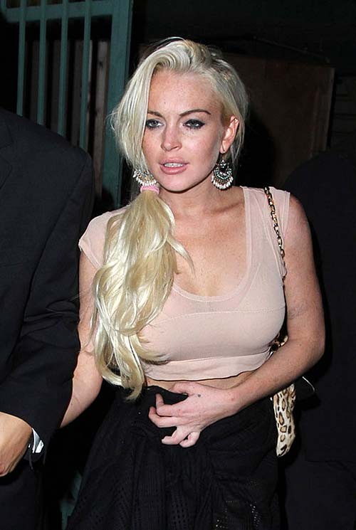 Lindsay Lohan exposing huge boobs and sexy body in nice dress #75290987