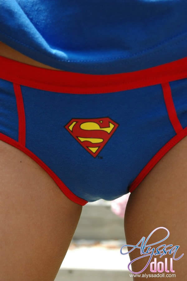 Brunette teen alyssa doll in superman panties flashes her tits #74962868