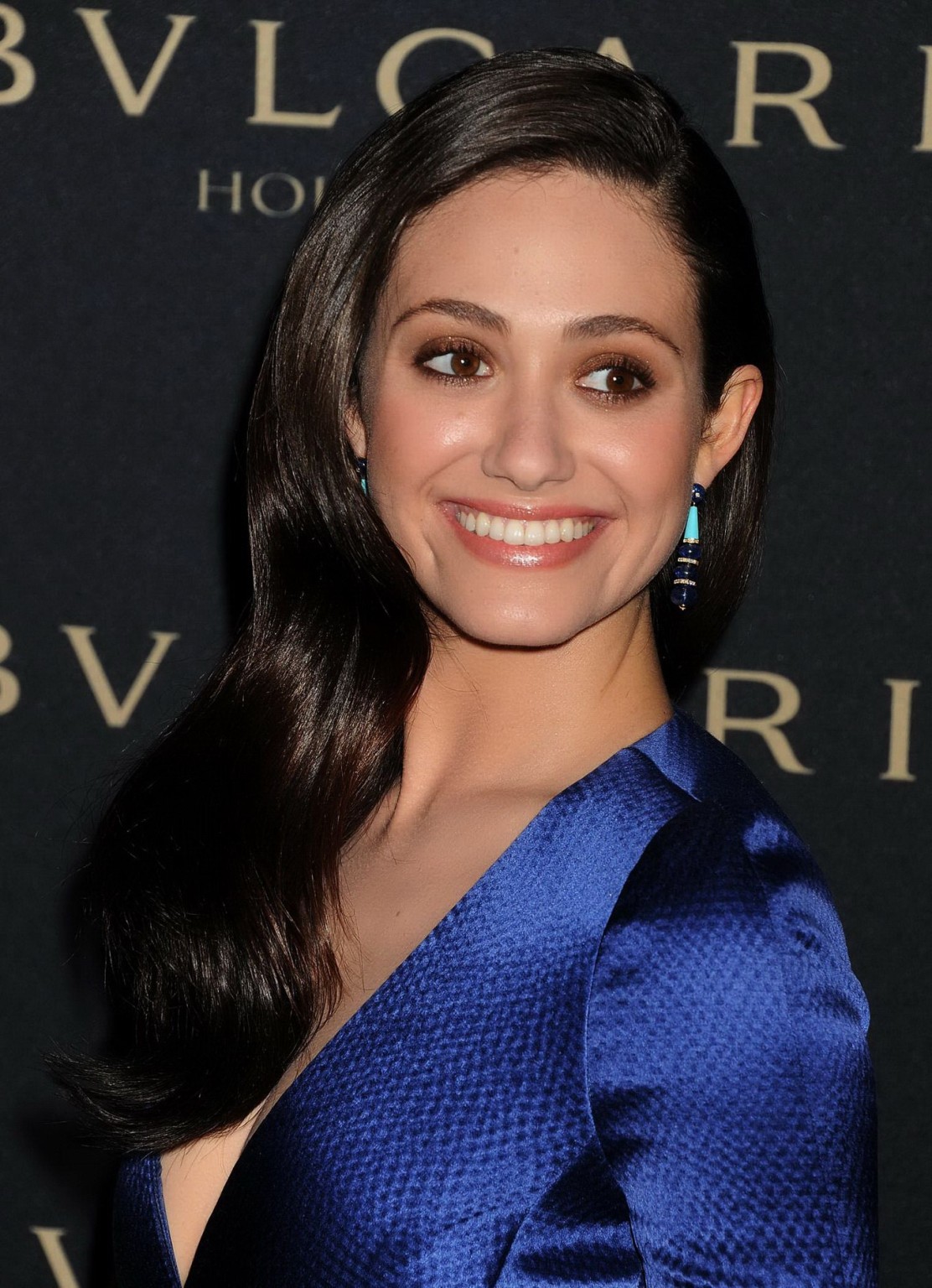 Emmy Rossum cleavy and leggy in a skimpy blue dress at the Decades of Glamour Ev #75203437