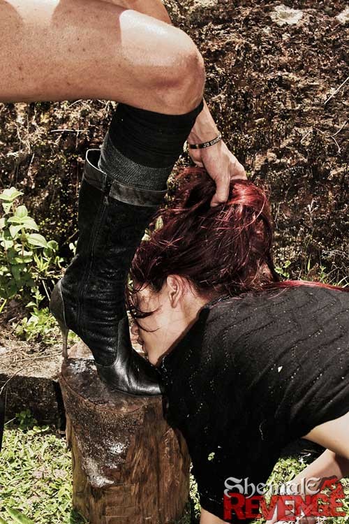 Sadistic shemale domme fucks crying slave outside #72204890