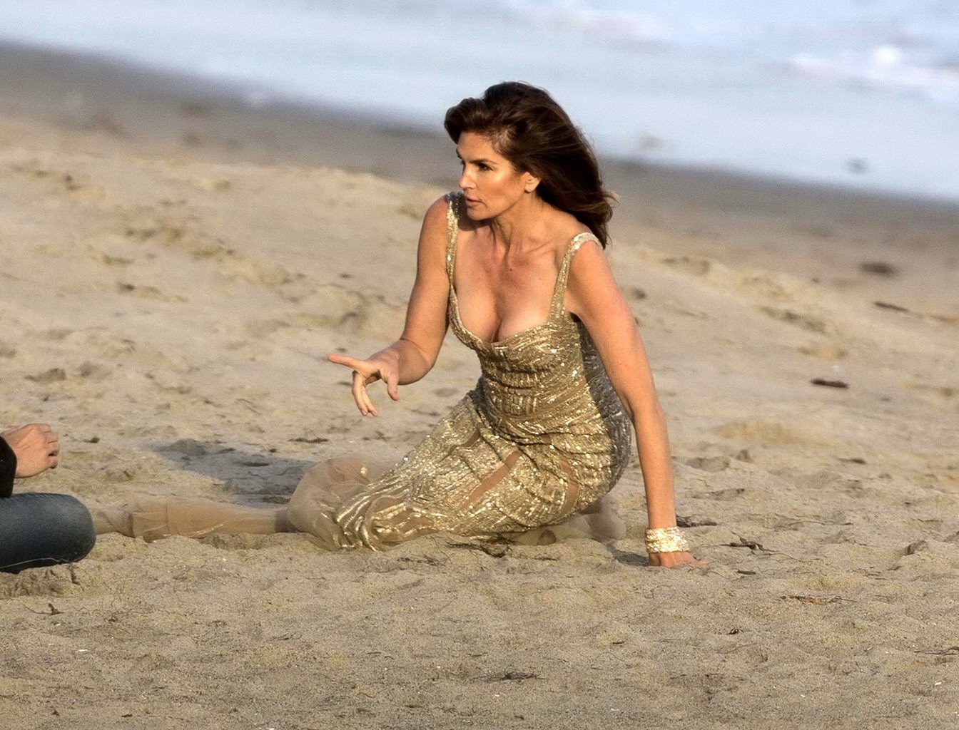 Cindy Crawford braless wearing a see through dress at the photoshoot in Malibu #75168969