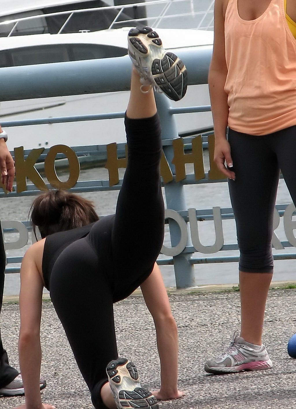 Kristin Kreuk in black tights working her ass out outdoor #75227097