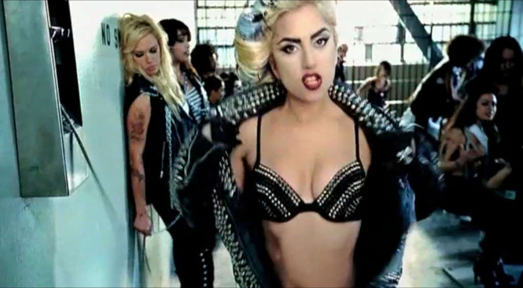 Lady Gaga showing her nice ass in thong in women prison in new video spot #75356537