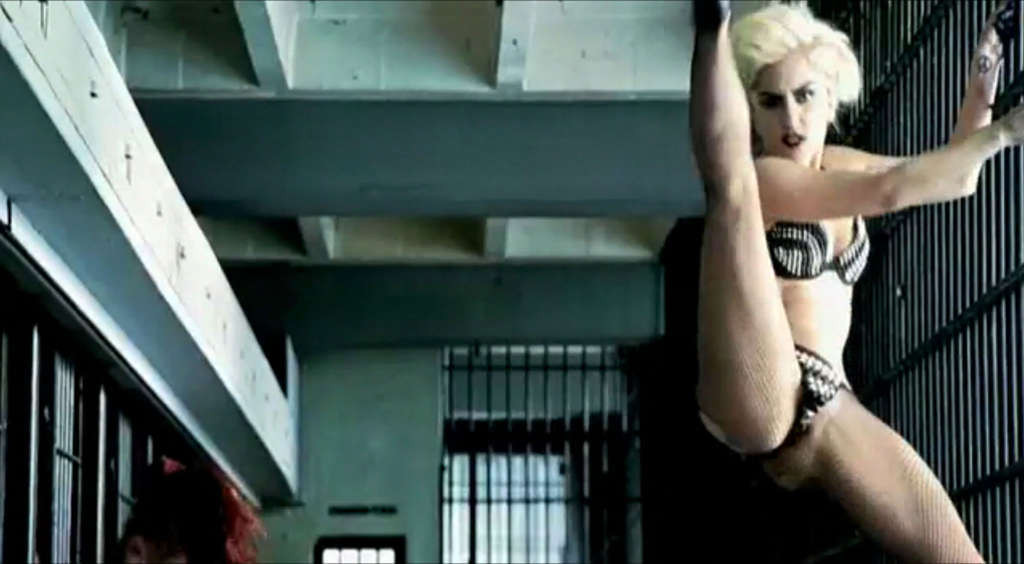 Lady Gaga showing her nice ass in thong in women prison in new video spot #75356559