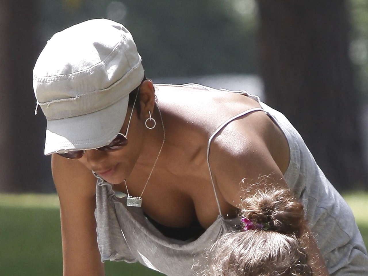 Halle Berry downblouse and showing her pussy and nice tits paparazzi pictures #75295621