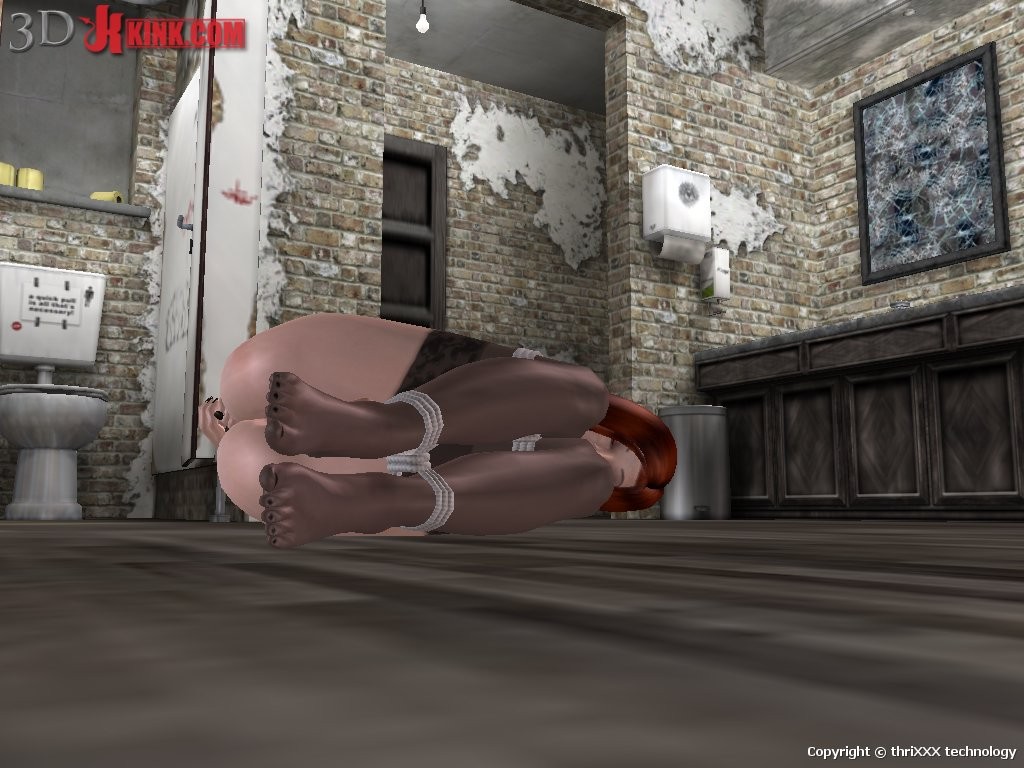 Bounded girl is whipped - scene created in 3D interactive game #69358385