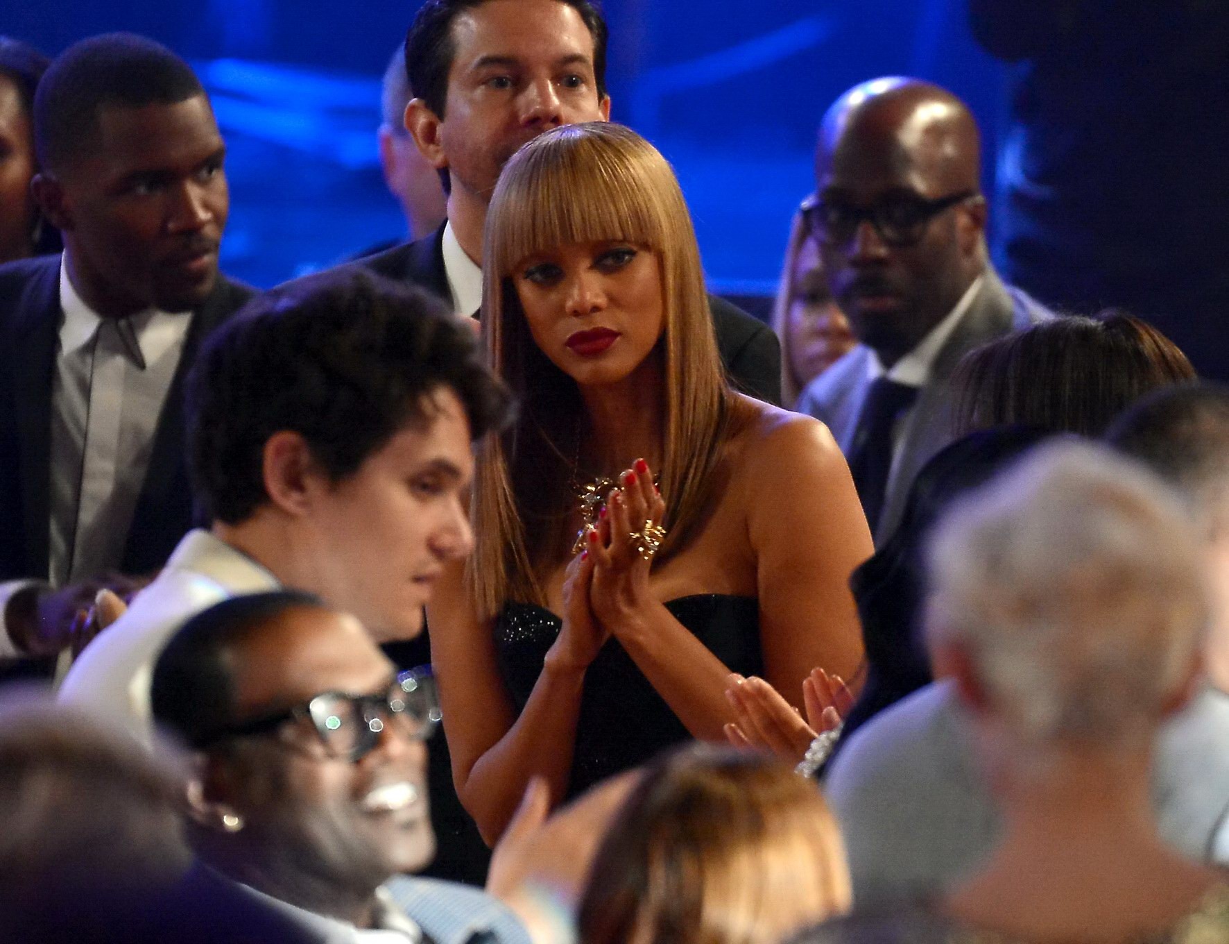 Tyra Banks showing cleavage at Clive Davis  The Recording Academy's 2013 Pre-GRA #75241481