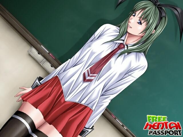 Green eyed hentai schoolgirl showing her assets in the classroome #69355499