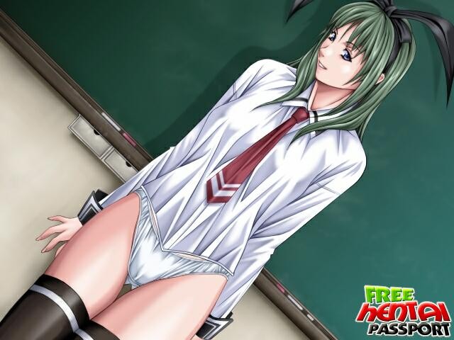 Green eyed hentai schoolgirl showing her assets in the classroome #69355503