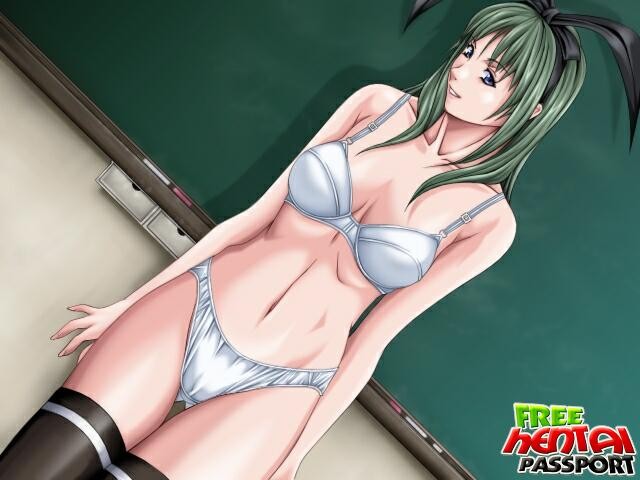 Green eyed hentai schoolgirl showing her assets in the classroome #69355508