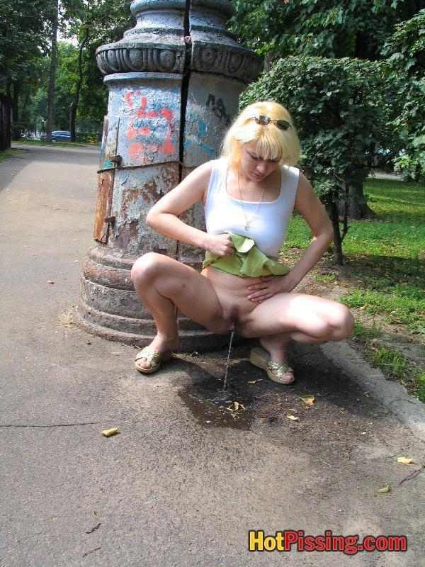 Blonde pissing outdoors #76522353