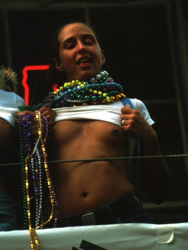 Crazy Drunk Spring Break Flashing at Mardis Gras #76401978