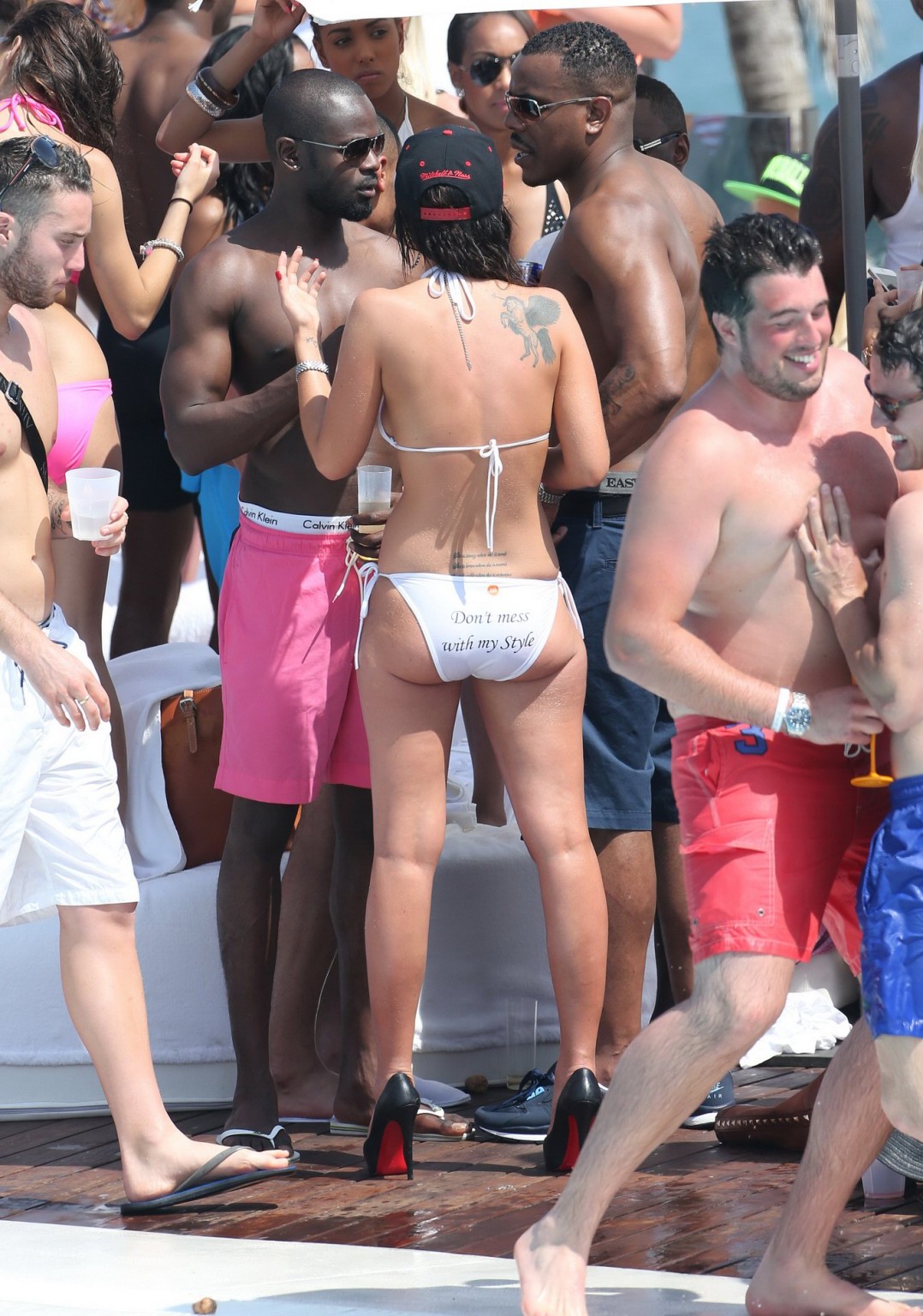Tulisa Contostavlos wearing white string bikini at the beach party in Marbella #75230863