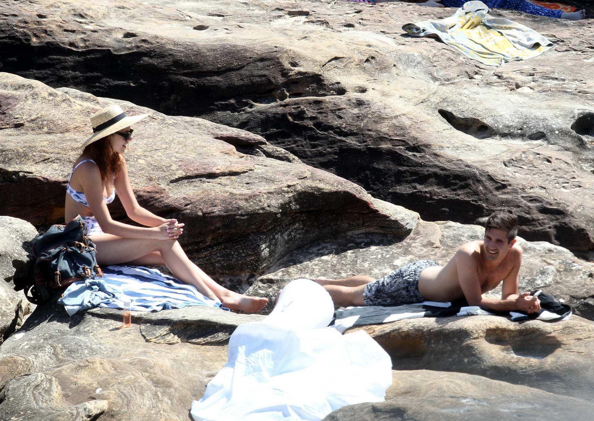Demi Harman busty wearing a swimsuit on a rocky beach in Sydney #75177838