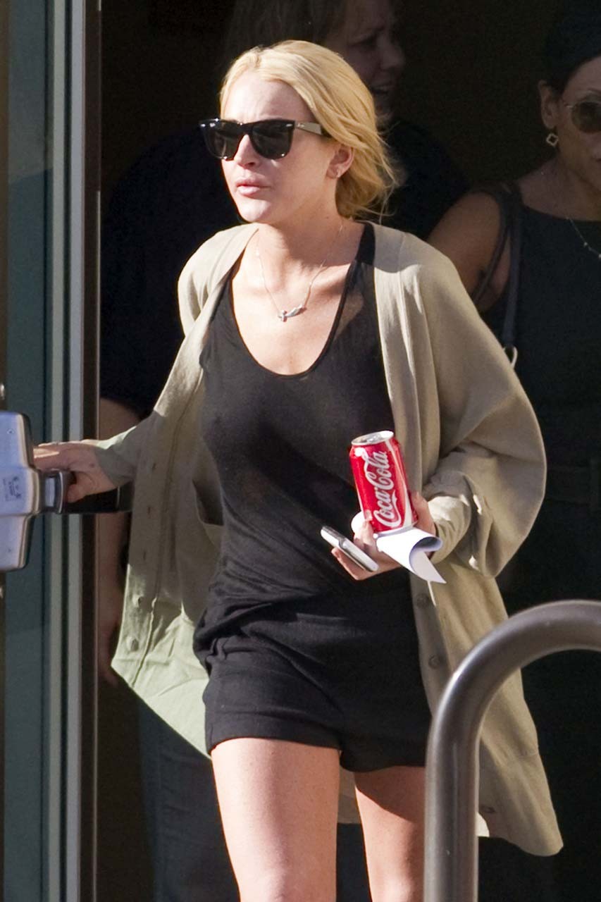 Lindsay Lohan very sexy and hot paparazzi see thru photos with no bra #75305525